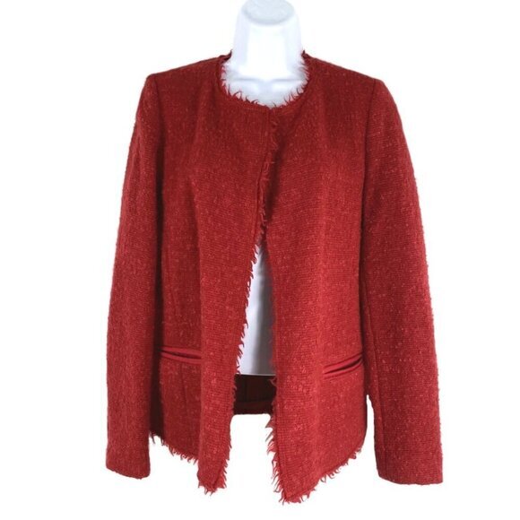 Isabel Marant Blazer Jacket Size 36 Virgin Wool Mohair Blend Red Fringe CJ-1601 - Picture 1 of 8